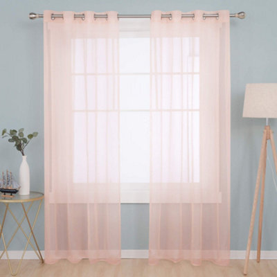 Deconovo Soild Eyelet Semi Transparent Net Curtains Super Soft Voile Curtains Decorative Sheer Curtans 55 X 102 Inch Pink 2 Panels - image 1