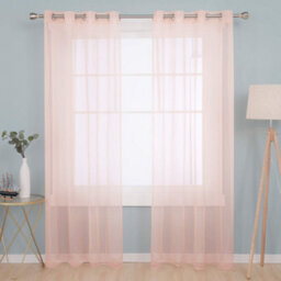 Deconovo Soild Eyelet Semi Transparent Net Curtains Super Soft Voile Curtains Decorative Sheer Curtans 55 X 102 Inch Pink 2 Panels - thumbnail 1