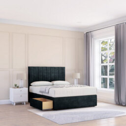 "Sloomy 4Ft Kansas Naples Black Memory Foam Bed Set With 2 Drawers, Mattress & 26"" Headboard - Small Double"