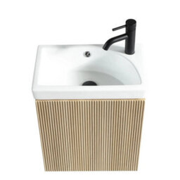 Country Oak Fluted Mini Cloakroom Vanity Unit Basin - thumbnail 5
