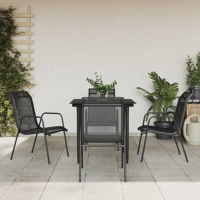 Berkfield 5 Piece Garden Dining Set Black Steel And Textilene - image 1