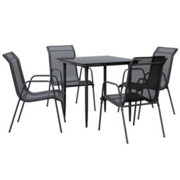 Berkfield 5 Piece Garden Dining Set Black Steel And Textilene - thumbnail 2