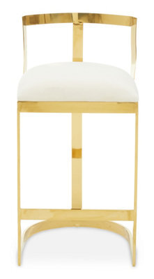 Premier Housewares Interiors By Premier Ivory Velvet Bar Stool, Gold Finish Bar Chair, Curved Backrest With Plump Seat, Kitchen Bar Stool For Home - image 1