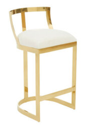 Premier Housewares Interiors By Premier Ivory Velvet Bar Stool, Gold Finish Bar Chair, Curved Backrest With Plump Seat, Kitchen Bar Stool For Home - thumbnail 2