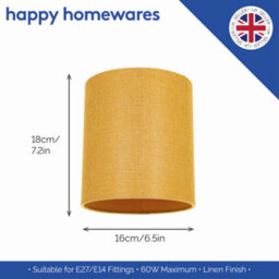Happy Homewares Contemporary And Sleek Ochre Linen Fabric 6 Cylindrical Lamp Shade 60W Maximum - thumbnail 5