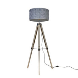 Valuelights Clipper Distressed Wood And Silver Chrome Tripod Floor Lamp With Grey Felt Weave Design Shade - thumbnail 1