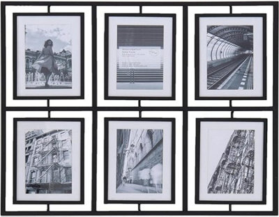 Deenz Sleek Black Metal 6 Picture Modern Contemporary Photo 6X4 '' Frame Display Multi Aperture Design Cherished Memories - image 1