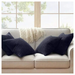 Ameha Navy Stripe Velvet Cushion Cover 18X18 Inch, Set Of 4 Soft, Breathable & Hypoallergenic With Invisible Zip