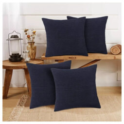 Ameha Navy Stripe Velvet Cushion Cover 18X18 Inch, Set Of 4 Soft, Breathable & Hypoallergenic With Invisible Zip - thumbnail 2