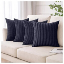 Ameha Navy Stripe Velvet Cushion Cover 18X18 Inch, Set Of 4 Soft, Breathable & Hypoallergenic With Invisible Zip - thumbnail 6