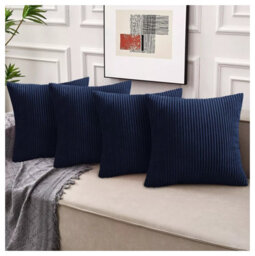 Ameha Navy Stripe Velvet Cushion Cover 18X18 Inch, Set Of 4 Soft, Breathable & Hypoallergenic With Invisible Zip - thumbnail 8