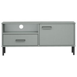 Berkfield Tv Cabinet With Metal Legs Grey Solid Wood Pine Oslo - thumbnail 4