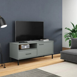 Berkfield Tv Cabinet With Metal Legs Grey Solid Wood Pine Oslo - thumbnail 1