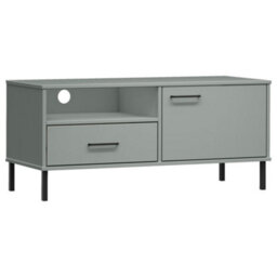Berkfield Tv Cabinet With Metal Legs Grey Solid Wood Pine Oslo - thumbnail 2