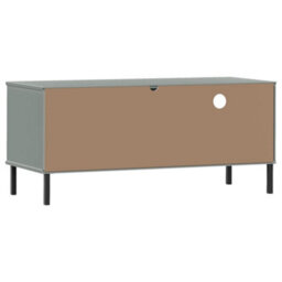 Berkfield Tv Cabinet With Metal Legs Grey Solid Wood Pine Oslo - thumbnail 7