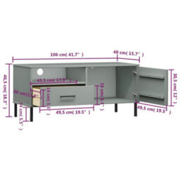 Berkfield Tv Cabinet With Metal Legs Grey Solid Wood Pine Oslo - thumbnail 8