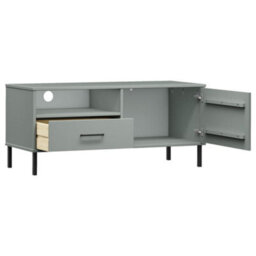 Berkfield Tv Cabinet With Metal Legs Grey Solid Wood Pine Oslo - thumbnail 5