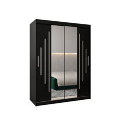 Arte Timeless York I Mirrored Sliding Door Wardrobe With Shelves And Hanging Rails In Black H2000mm W1500mm D620mm