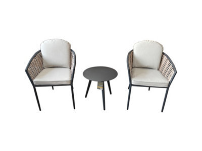 Sh&g Bolingbroke 2 Seat Bistro Set - 3 Piece Round Table & Chairs - Aluminium & Grey Rattan With Grey Cushions - Indoor & Outdoor - image 1