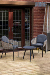 Sh&g Bolingbroke 2 Seat Bistro Set - 3 Piece Round Table & Chairs - Aluminium & Grey Rattan With Grey Cushions - Indoor & Outdoor - thumbnail 2