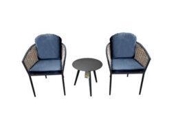 Sh&g Bolingbroke 2 Seat Bistro Set - 3 Piece Round Table & Chairs - Aluminium & Grey Rattan With Grey Cushions - Indoor & Outdoor - thumbnail 7