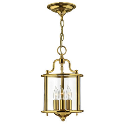 Luminosa Lighting Elstead Gentry 3 Light Small Ceiling Lantern Pendant Polished Brass, E14 - image 1