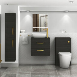 Royal Bathrooms 600mm Wall Hung Vanity Unit 2 Drawer Hale Black & Elva Countertop Basin With Brushed Brass Handle - thumbnail 2