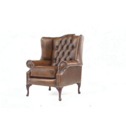 Chesterfield High Back Wing Chair Antique Tan Real Leather Bespoke In Mallory Style - thumbnail 4
