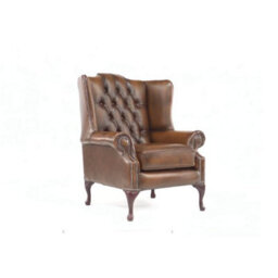 Chesterfield High Back Wing Chair Antique Tan Real Leather Bespoke In Mallory Style - thumbnail 5