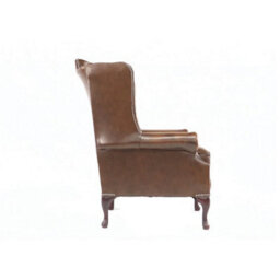 Chesterfield High Back Wing Chair Antique Tan Real Leather Bespoke In Mallory Style - thumbnail 7