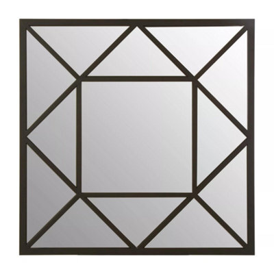 Orsina Black Metal Frame Wall Mirror, Geometric Square Industrial Mirror For Living Room Or Hallway, Wall Décor - image 1