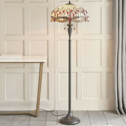 1.5M Tiffany Twin Floor Lamp Dark Bronze & Dragonfly Stained Glass Shade I00012 - thumbnail 5