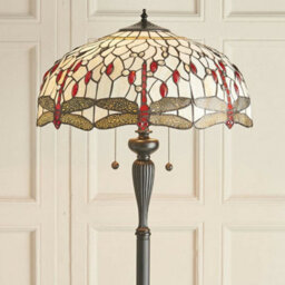 1.5M Tiffany Twin Floor Lamp Dark Bronze & Dragonfly Stained Glass Shade I00012 - thumbnail 4