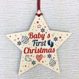 Red Ocean Babys First Christmas Gift Wooden Star Tree Bauble 1St Xmas Ornament Decoration - thumbnail 5