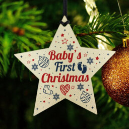 Red Ocean Babys First Christmas Gift Wooden Star Tree Bauble 1St Xmas Ornament Decoration - thumbnail 6
