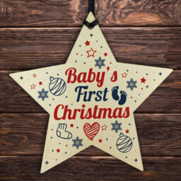 Red Ocean Babys First Christmas Gift Wooden Star Tree Bauble 1St Xmas Ornament Decoration