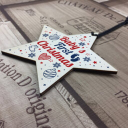 Red Ocean Babys First Christmas Gift Wooden Star Tree Bauble 1St Xmas Ornament Decoration - thumbnail 4