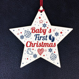 Red Ocean Babys First Christmas Gift Wooden Star Tree Bauble 1St Xmas Ornament Decoration - thumbnail 2