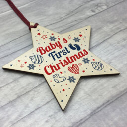 Red Ocean Babys First Christmas Gift Wooden Star Tree Bauble 1St Xmas Ornament Decoration - thumbnail 3