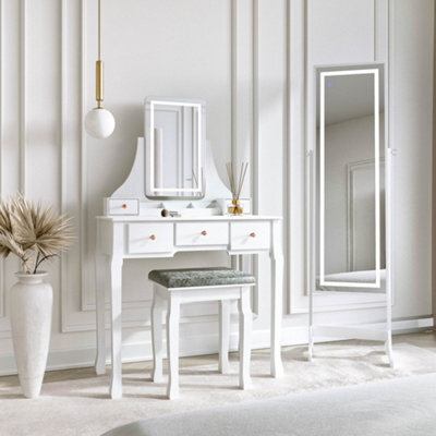 CARME Home Savannah X Renee White Led Mirror Dressing Table And Mirror Jewellery Cabinet Set - image 1