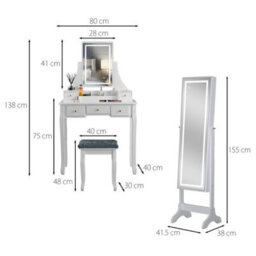 CARME Home Savannah X Renee White Led Mirror Dressing Table And Mirror Jewellery Cabinet Set - thumbnail 2