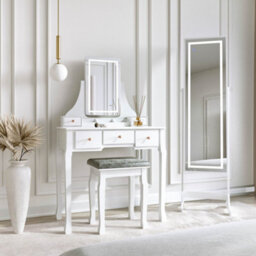 CARME Home Savannah X Renee White Led Mirror Dressing Table And Mirror Jewellery Cabinet Set - thumbnail 1