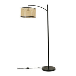 Valuelights Preto Black Metal Curve Stem Floor Lamp With A Natural Cane Wicker Shade With Black Trim