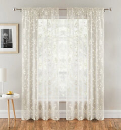 "Tyrone Textiles Delila Cream Leaf Print Voile Panel - Pair 140 X 229Cm (55X90"")" - thumbnail 1