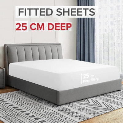 Ameha Plain Microfiber Fitted Sheet 25Cm Deep Pocket- Hypoallergenic Easy Care White Fitted Sheets Super King Bedsheet (180X200Cm) - image 1