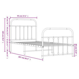 Berkfield Metal Bed Frame With Headboard And Footboard White 90X200 Cm - thumbnail 9