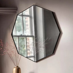 Xample Gallery Bowie 80Cm Octagon Wall Mirror, Black Metal Frame, Modern Geometric Design For Living Room, Bedroom, Hallway