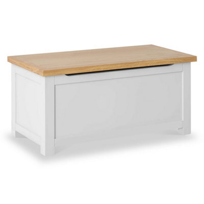 Farro Grey Ottoman Blanket Box - Painted With Oak Top - Fully Assembled By Roseland Furniture - image 1