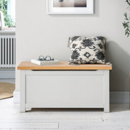 Farro Grey Ottoman Blanket Box - Painted With Oak Top - Fully Assembled By Roseland Furniture - thumbnail 2
