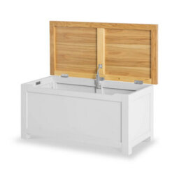 Farro Grey Ottoman Blanket Box - Painted With Oak Top - Fully Assembled By Roseland Furniture - thumbnail 4